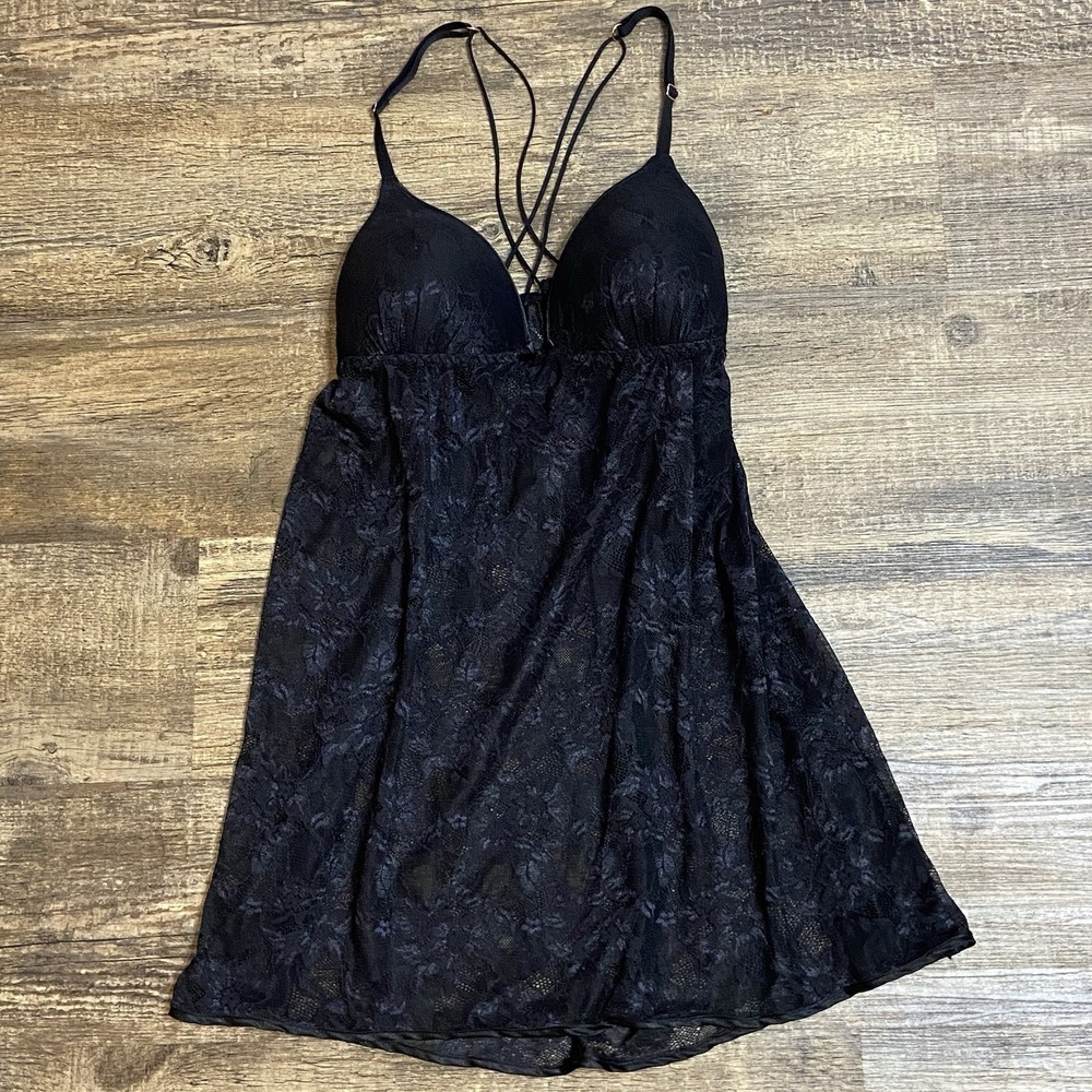 Lilac & London XL Black Lace Babydoll Chemise Strappy Lingerie Teddy Bridal